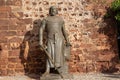 Silves, Portugal - January 23, 2020: Statue of Sancho I of Portugal, outside the main entrance to the Silves Castle