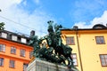 Statue of Sankt Goran & the Dragon in Stockholm, Sweden - a bronze copy of a wooden sculpture from Storkyran. The original was ma Royalty Free Stock Photo