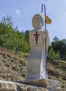 Statue of Santiago Apostle close to Trabadelo village, along the Camino de Santiago, Spain.