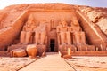 Statue of Seated Ramses II at the Great Ramses II Temple in Abu Simbel Village Royalty Free Stock Photo