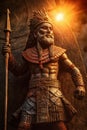 A statue of a Shamash the ancient Mesopotamian sun god, holding a staff. Generative AI image. Royalty Free Stock Photo