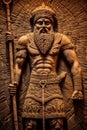 A statue of a Shamash the ancient Mesopotamian sun god, holding a staff. Generative AI image. Royalty Free Stock Photo