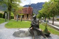 Statue of Sherlock Holmes in front of the Sherlock Holmes Museum in Meiringen, Switzerland