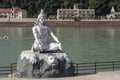 Statue of Shiva, Hindu idol near Ganges River water, Rishikesh, India. The first Hindu God Shiva. Sacred places for pilgrims Royalty Free Stock Photo