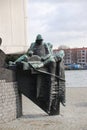 Statue at the side of river Nieuwe Maas in Rotterdam to remember all seamen fallen during world war 2