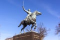 Statue of Simon Bolivar on a horse with his sword in his hand