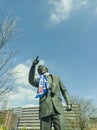 The statue Sir Bobby Robson wearing an Ipswich scarf, outside the Portman Road stadium in Ipswich