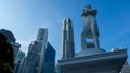 Statue of Sir Stamford Raffles and skyscrapers in the financial district of Singapore Royalty Free Stock Photo