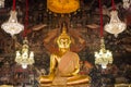 Statue of sitting Buddha in ornate temple