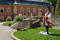 Statue of soldier at courtyard of Castle Dobris