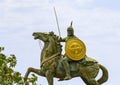 Statue of soldier on horseback inside the five star hotel, Chateau de la Chevre Dor in Eze, France