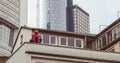 Spiderman and office buildings in Frankfurt