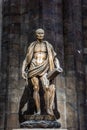 Statue of St. Bartholomew Flayed was one of 12 Apostles and an early Christian martyr inside of the Milan Cathedral Duomo di