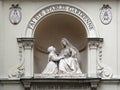 Statue of St Catherine and the Virgin Mary outside the Chapelle Notre Dame de la Medaille Miraculeuse in Paris