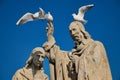 Statue of St. Cyril and St. Methodius on Charles bridge, Prague. Royalty Free Stock Photo