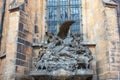 Religious statue outside St. Vitus Cathedral in Prague.