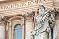 Statue of St. Paul standing in front of St. Peter`s Basilica, St. Peter`s Square, Vatican City, Rome Royalty Free Stock Photo