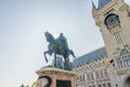 Statue of Stephen the Great in front of the Palace of Culture in Iasi, Romania. The Palace of Culture and Statue of Stephen the Royalty Free Stock Photo