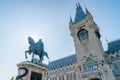 Statue of Stephen the Great in front of the Palace of Culture in Iasi, Romania. The Palace of Culture and Statue of Stephen the Royalty Free Stock Photo