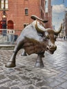 Statue of the stock market bull outside of the stock exchange in Amsterdam