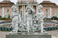 Zolochiv, Ukraine - May 2 2017: Statue of three boys in the garden of the castle in Zolochiv, Ukraine