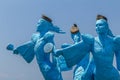 Statue of three mermaids standing near old medina, Hammamet