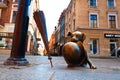 Statue of tiny dog Filus. Filus is the dog of Professor Filutek, the character of cartoons by Zbigniew Lengren. Torun Royalty Free Stock Photo