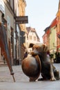 Statue of tiny dog Filus. Filus is the dog of Professor Filutek, the character of cartoons by Zbigniew Lengren. Torun, Poland Royalty Free Stock Photo