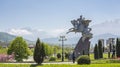 Statue to the great commander Issa Pliev sitting on a horse in Vladikavkaz