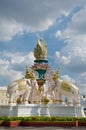 Statue of The Tri-Head Elephants Raise The King`s Symbol for The Celebration of King Bhumibol Is One of Landmark In Bangkok of Tha