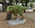 Statue of tyrannosaurus rex on display in the historic downtown area of Grapevine, Texas.