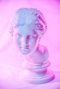 Statue of Venus de Milo. Creative concept colorful neon image with ancient greek sculpture Venus or Aphrodite head