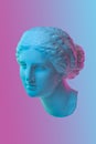 Statue of Venus de Milo. Creative concept colorful neon image with ancient greek sculpture Venus or Aphrodite head Royalty Free Stock Photo