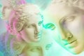 Statue of Venus de Milo. Creative concept colorful neon image with ancient greek sculpture Venus or Aphrodite head Royalty Free Stock Photo