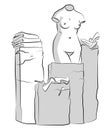 Statue of Venus on a pedestal. Broken shoes and clothes. Nothing to wear. Humorous illustration