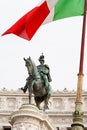 Statue of Victor Emmanuel II with Italian flag on Piazza Venezia, Rome Royalty Free Stock Photo