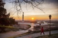 Statue of Victory with a monument in Belgrade, Serbia Royalty Free Stock Photo