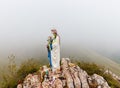 Statue of the Virgin Mary on the top of the Pyrenees mountains Royalty Free Stock Photo