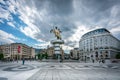 Statue, warrior on horse in Skopje.