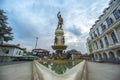 Statue of the warrior king Philip of Macedon and fountain in Skopje, Republic of North Macedonia