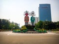 The statue, which is usually called ondel-ondel, comes from Betawi culture, Jakarta, Indonesia