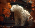 A statue of a white white bear sitting around a tree, in the style of vray tracing, asian-inspired motifs, AI Generative