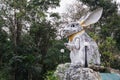 The statue of the white rabbit in the garden of the Wat Samphran, Thailand