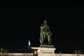 Statue of willem of orange at square named Plein at night in the city center of The Hague in the Netherlands with christmas lights