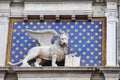 Statue of winged lion on the Clock Tower at Piazza di San Marco in Venice, Italy Royalty Free Stock Photo