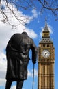 Statue of Winston Churchill and Big Ben in London Royalty Free Stock Photo