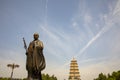 Statue of Xuanzang in front of Big WIld Goose Pagoda, Xian, Chin Royalty Free Stock Photo