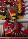 Statue of Yakshagana dace artist holding sord . Yakshagana is a traditional folk dance of India Royalty Free Stock Photo