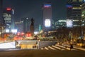 Statue of Yi Sun-Shin and Gwanghwamun square during winter night at Jongno-gu , Seoul South Korea : 7 February 2023