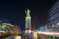 Statue of Yi Sun-Shin and Gwanghwamun square during winter night at Jongno-gu , Seoul South Korea : 7 February 2023 Royalty Free Stock Photo